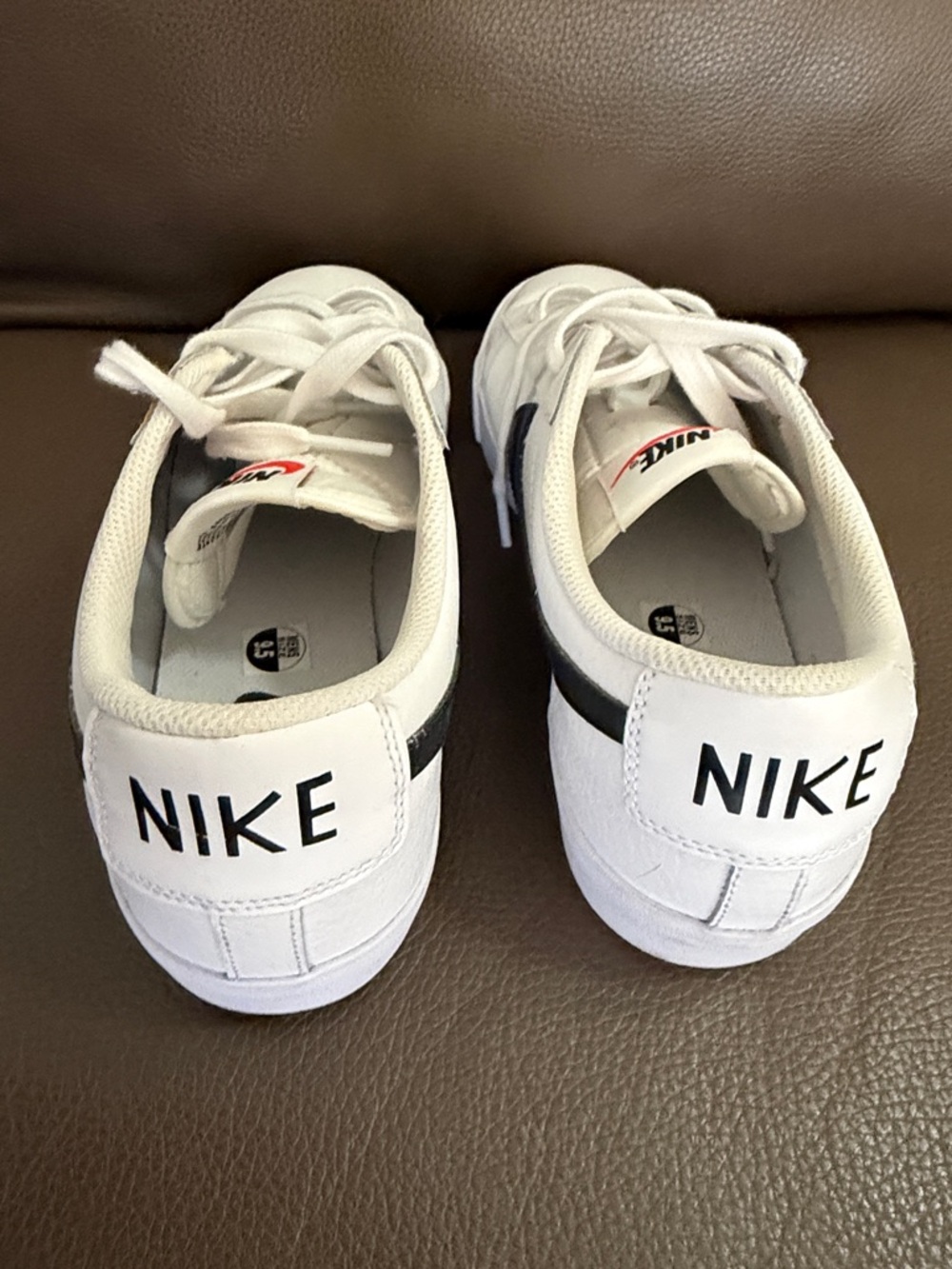 Nike Men’s White Sneakers with Black Swoosh and Red Tongue Logo - Picture 3 of 7